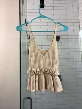 Knit Peplum Tank Top in Cream